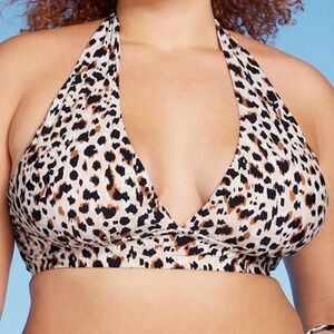 Wild Fable Juniors Plus Size X Bikini Swim Top Brown Black Animal Soft Cup Halte
